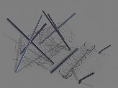 Barbed Wire and Brackets Low-poly 3D model