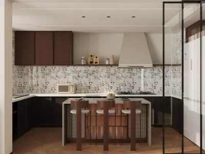 French style living room and kitchen 3D model