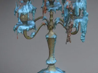 Scanned photorealistic retro candle holder and 3 candles Low-poly 3D model