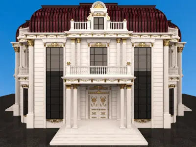 Classic Mansion Villa 01 White and Gold Low-poly 3D model