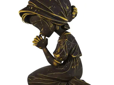 Praying Girl Bronze Statue 3D model