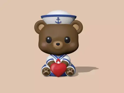 Cute Sailor Bear Heart  - Valentine Day 3D print model