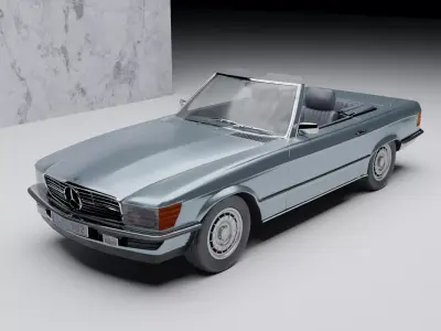 R107 Mercedes 380SL convertible model with interior 3D model