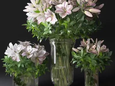 Pink lily crystal vases bouquet arrangement 3D model
