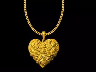 Heart rose pendant charms - one inch pendant 3D print model