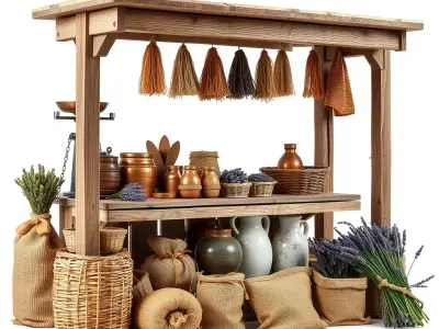 Rustic Market Stall Vintage Decor Elements model pack Low-poly 3D model