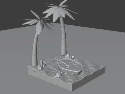 Beach with boat Low Poly Free 3D model