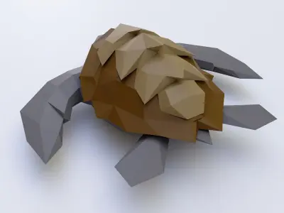 Turtle 3d model with hat Low-poly 3D model