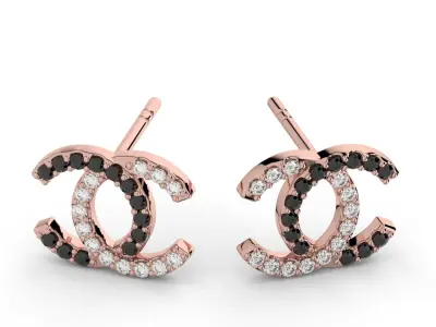 Pair of stylish earrings with stones double c model 3D print model
