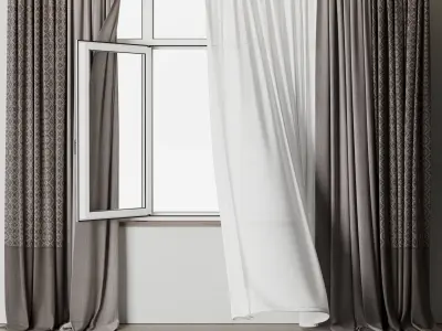curtains when open window and Patterned Curtain 03 HBH Low-poly 3D model