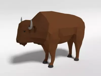 Low Poly Cartoon Bison Low-poly 3D model