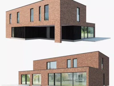 Modern House 03 red brick and black wood 3D model