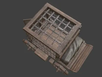 medieval prisoner transport cart Low-poly 3D model