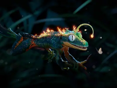 Fantasy Reptile rigged  x6 color variatios Low-poly 3D model