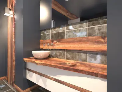 Luxury Wooden Bathroom Scene - Ready to Render 3D model