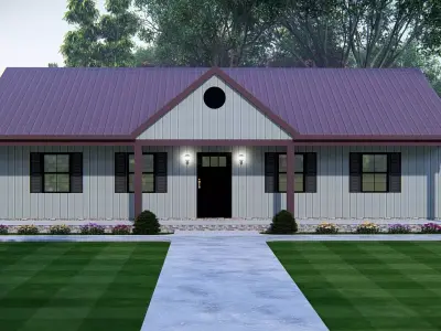 Modern Barndominium House 3D Model with Rustic Metal Siding 3D model