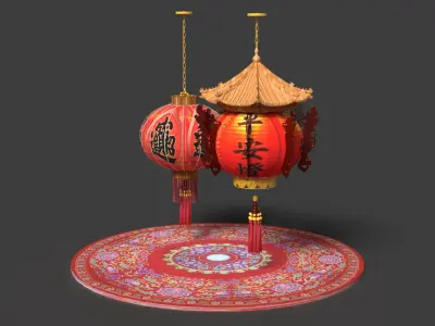 Chinese red lantern  Low-poly 3D model 11