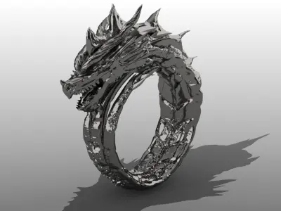 Horned Dragon Ring W Armature 3D print model