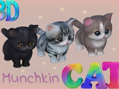 Animate Munchkin Cat Low-poly 3D model