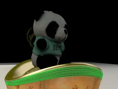 Chinese gold Ingot with panda doll    3D model