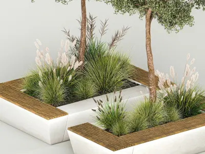 Trees for landscape design with a bench and bushes 1129 3D model