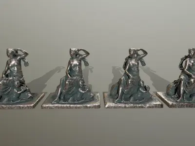 statue 3 bronze sculpture of woman on rock Low-poly 3D model