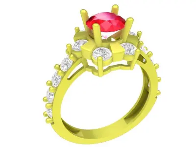 Luxury Floral Halo Gemstone Ring 3D Model  4168 3D print model