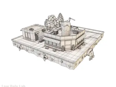 Cartoon City Block Cocktail Cafe Building Low-poly 3D model