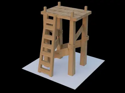lowpoly art wooden ladder Low-poly 3D model