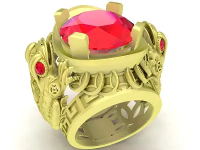 Luxury Oval Gemstone Men Ring with Ornamental Details 3D Mo 3738 3D print model