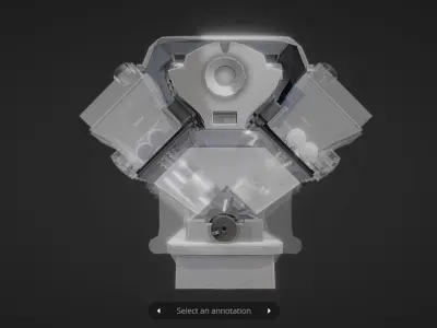 v6 car engine transparent animated Low-poly 3D model