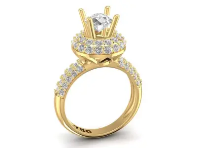 Luxury Halo Round Cut Diamond Engagement Ring for Women 1695 3D print model