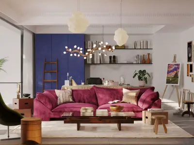 Luxury living room dining room interior scenes 40 3D model