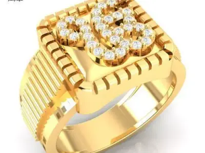 Gold OMKAR Sign Mens Ring with Diamond  3D print model