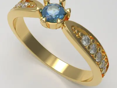 Engagement ring with gems 3D print model