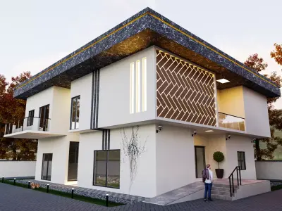 Blender Villa Scene-Autumn Low-poly 3D model