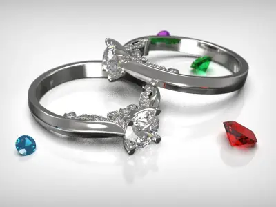 engagement ring with side stones Free 3D print model