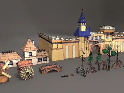 Medival Low Poly Pack for  Mobile Games Free low-poly 3D model