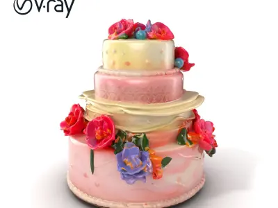 Decorative Festive Tiered Cake Model Pack Low-poly 3D model