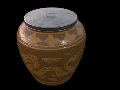 glazed water jar with dragon patterns Low-poly 3D model