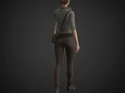 Scarlet woman wearing pants and backpack Low-poly 3D model