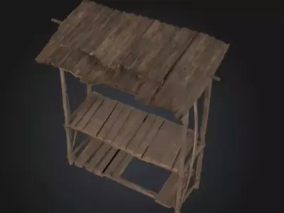 Wooden Market Stall Whole Model STL OBJ 3D model