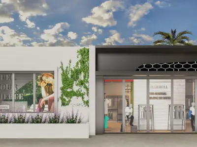 3D exterior and interior rendering of shop 3D model