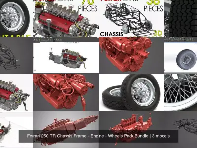 Ferrari 250 TR Chassis Frame - Engine - Wheels Pack Bundle 3D Model Collection