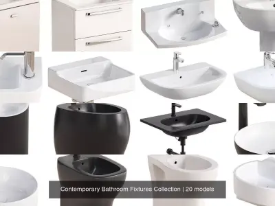 20-Piece Contemporary Bathroom Fixtures Collection 3D Model Pack