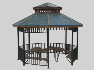 Iron Wood Garden Pergola - Gazebo 05  Low-poly 3D model