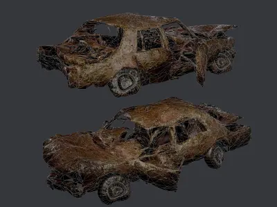 Apocalyptic Damaged Destroyed Vehicle Car Game Ready 17 Low-poly 3D model