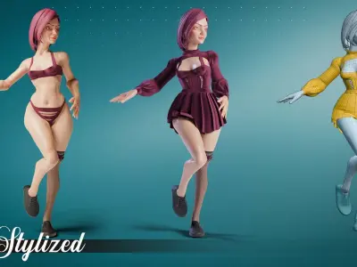 Female rigged PBR character Low-poly 3D model