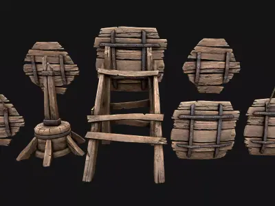 Medieval Wooden Target Dartboard Shooting Range Furniture Low-poly 3D model