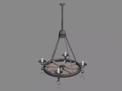 Medieval Wooden Chandelier Low-poly 3D model